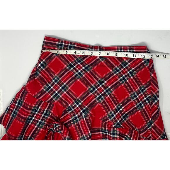 H&M Red Plaid Mini Skirt Elastic in back with Ruffles PreOwned Flirty Schoolcore - Picture 3 of 8